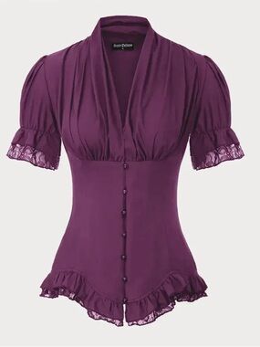 Scarlett Darkness Victorian Lace Up Blouse XL